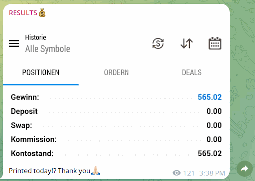 Student-shared trade history screenshot
